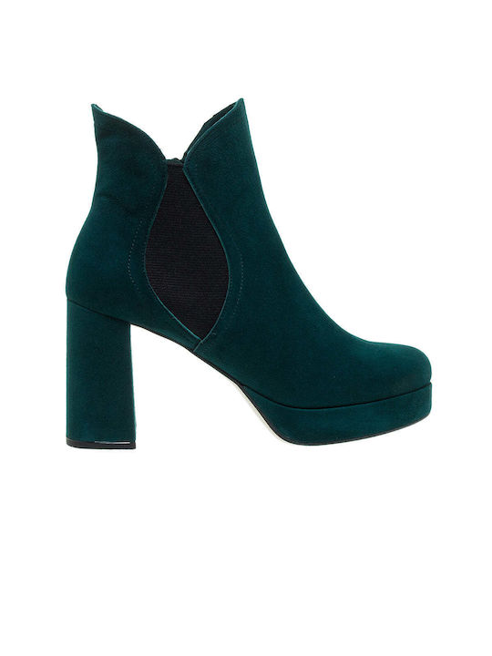 Mourtzi Suede Women's Ankle Boots with High Heel Green