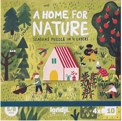 Wooden Kids Puzzle A Home for Nature 4 Layer Seasons for 5++ Years 40pcs Londji