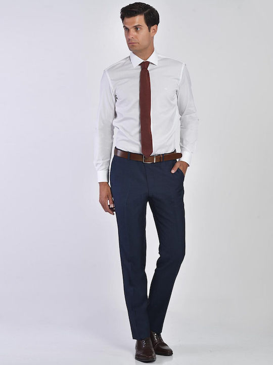 Slim fit Mauro Boano Blue Wool Small Pattern All Day, Business Trousers