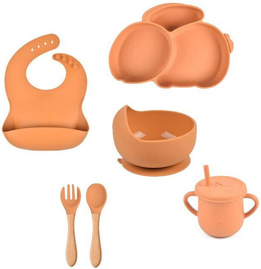 Feeding Set Bunny made of Silicone with Non-Slip Base Orange 6pcs for 6+ months