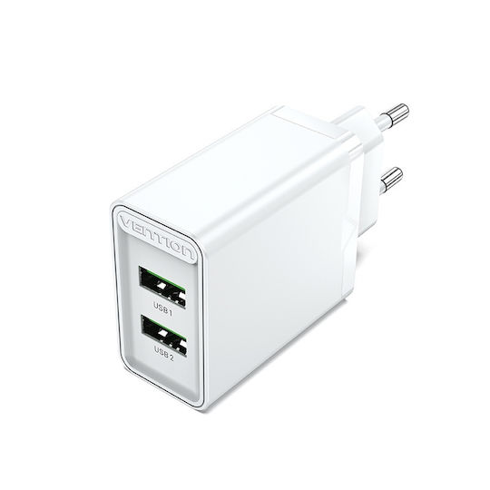 Vention Φορτιστής Χωρίς Καλώδιο με 2 Θύρες USB-A 18W Quick Charge 3.0 Λευκός (FBAW0-EU)