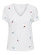 Only Women's Blouse Cotton Short Sleeve with V Neckline Floral White