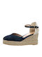 Women's Leather Platform Espadrilles Navy Blue