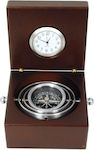 Πυξίδα-Ρολόι Αλουμινίου σε Ξύλινη Θήκη 8x8x5cm