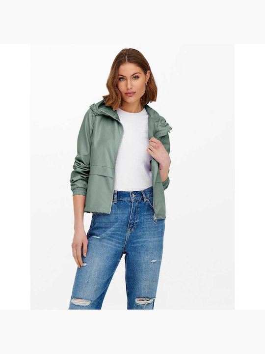 Only Women's Short Lifestyle Jacket for Spring or Autumn with Hood Green