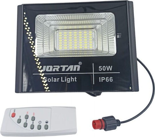 Jortan Στεγανός Ηλιακός Προβολέας LED 50W Ψυχρό Λευκό 6500K με Τηλεχειριστήριο IP66