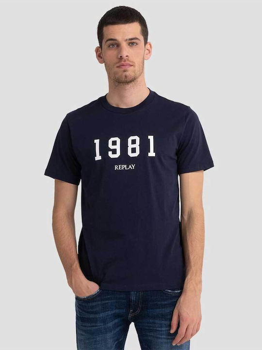 Replay Ανδρικό T-shirt Navy Μπλε με Στάμπα