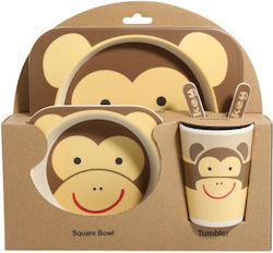 Feeding Set Monkey made of Bamboo Brown 3pcs