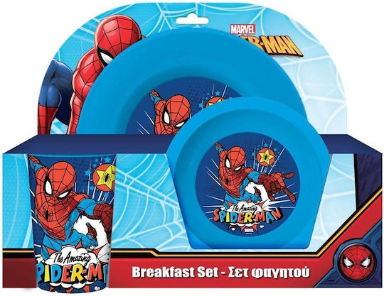 Διακάκης Σετ Φαγητού Spiderman από Πλαστικό Μπλε 3τμχ