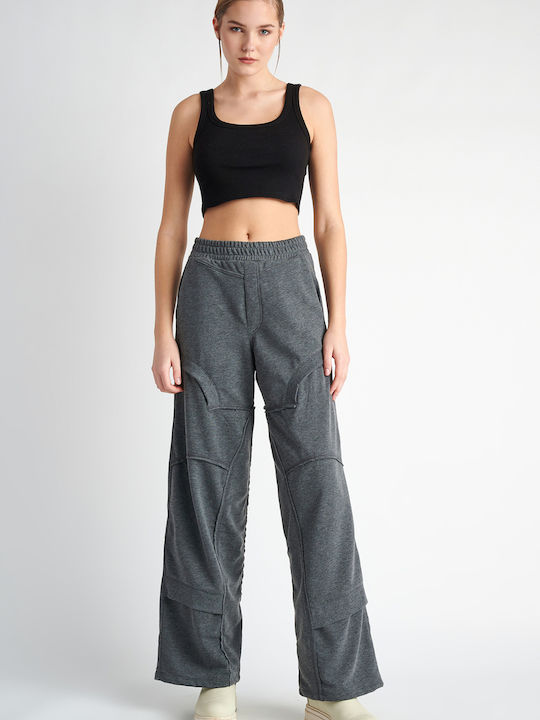 SugarFree Women's High Waist Wide Sweatpants Gray