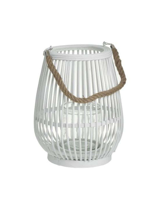 Inart Lantern Wooden White 27x27x30εκ. 1τμχ