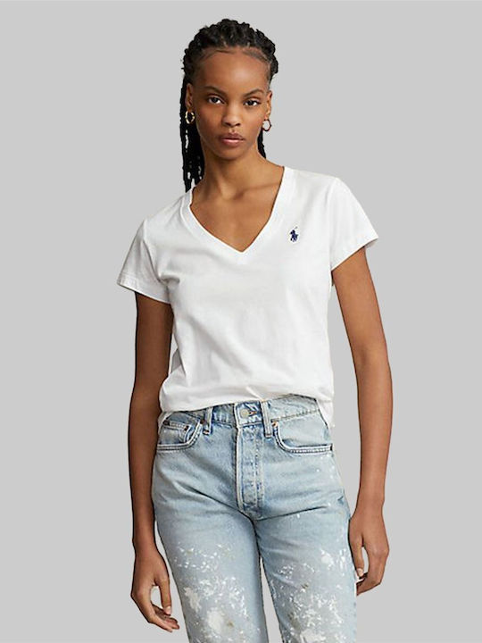 Ralph Lauren Damen Sport T-Shirt mit V-Ausschnitt Weiß