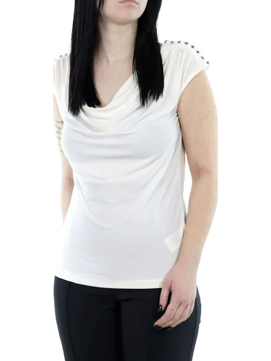 Priyanne Women's Summer Blouse Cotton Sleeveless Drape White