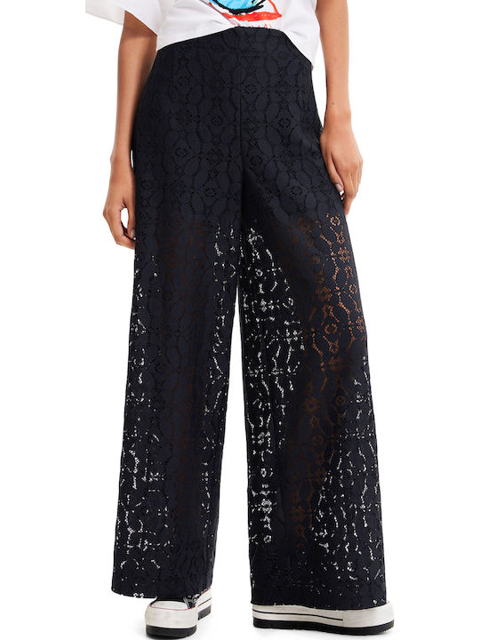 Newcastle Women's High-waisted Linen Trousers with Elastic Black