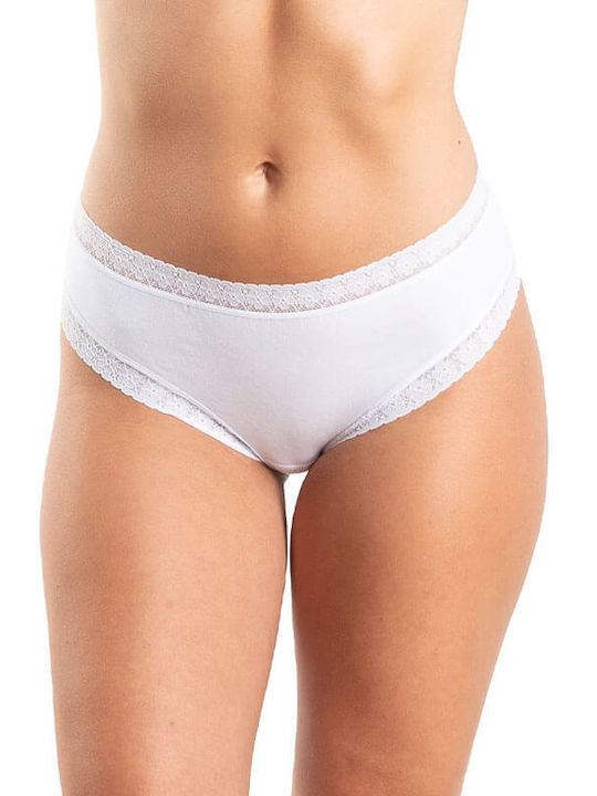 A.A UNDERWEAR Baumwolle Damen Slip mit Spitze Weiß