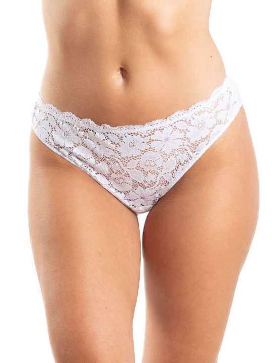 A.A UNDERWEAR Baumwolle Damen Slip mit Spitze Weiß