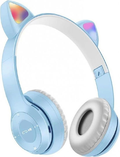 P47M Cat Ear Wireless / Wired On Ear Headphones Light Blue / Gray