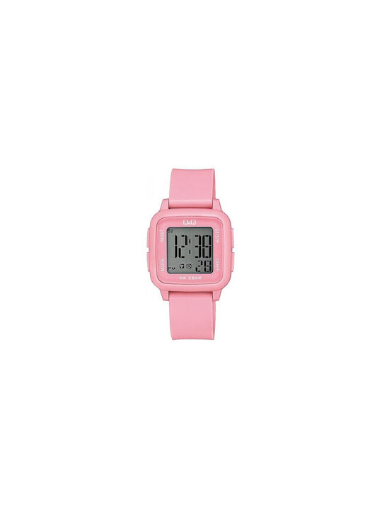 Q&Q Digital Watch Chronograph Battery with Pink Rubber Strap