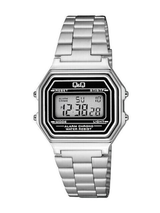 Q&Q Digital Men's Watch 34mm Battery with Silver Metal Bracelet