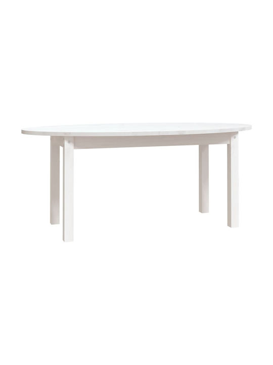 Oval Solid Wood Coffee Table White L110xW55xH45cm