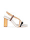 Carrano Leather Women's Sandals with Chunky High Heel In Beige Colour