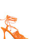 Carrano Leather Women's Sandals with Laces Papaya with Thin High Heel