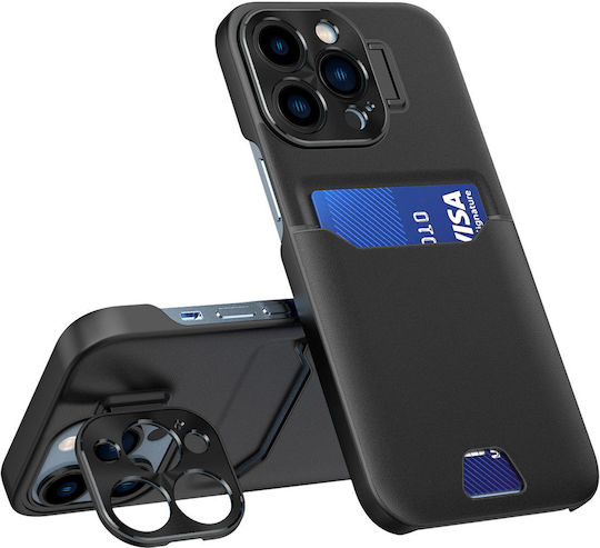 Hurtel Stand Case Back Cover Δερματίνης με Υποδοχή για Κάρτες Μαύρο (iPhone 14 Pro Max)