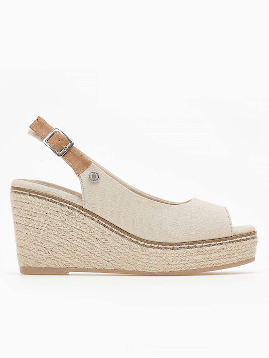 Refresh Women's Fabric Peep Toe Platforms Beige