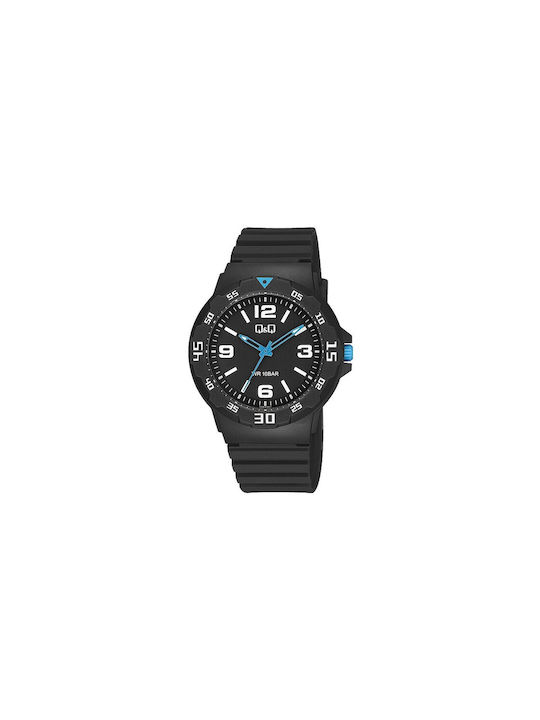 Q&Q Watch Battery with Black Rubber Strap