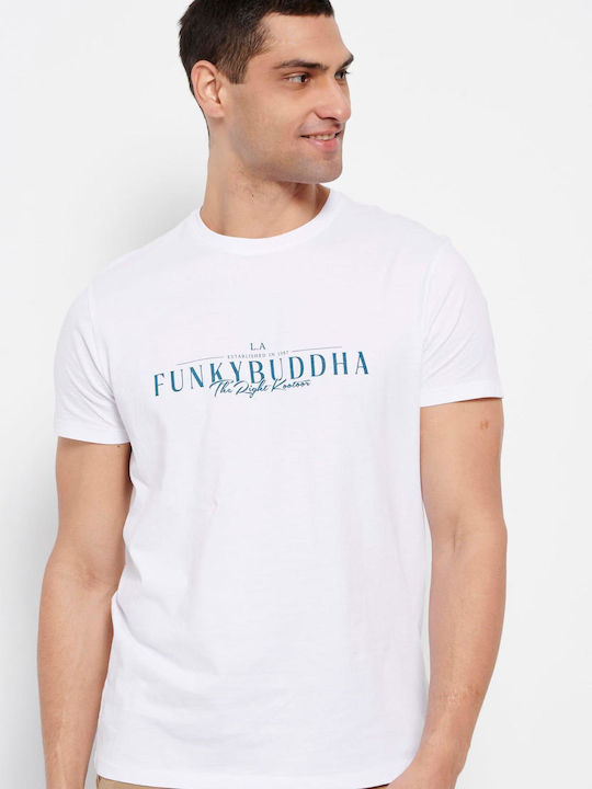 Funky Buddha T-shirt Bărbătesc cu Mânecă Scurtă Alb