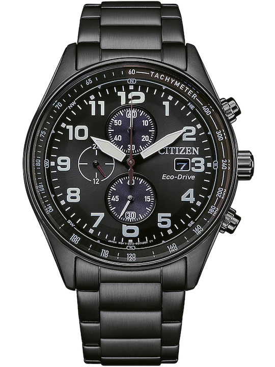 Citizen Herrenuhr 43mm Chronograph Eco - Antrieb mit Schwarz Metallarmband