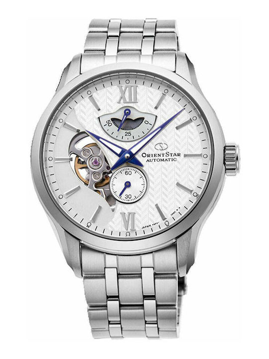 Orient Star Skeleton Ανδρικό Ρολόι 41mm Αυτόματο με Ασημί Ατσάλινο Μπρασελέ