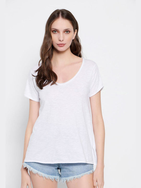 Funky Buddha Damen Sport T-Shirt mit V-Ausschnitt Optic White