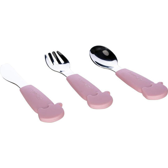FreeOn Baby Set with Fork made of Metal for 6+ months Pink 3pcs