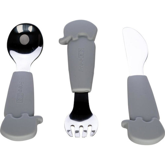 FreeOn Baby Set with Fork made of Metal for 6+ months Grey 3pcs