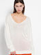 Funky Buddha Women's Blouse Long Sleeve with V Neck Off White