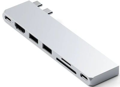 Satechi Двоен USB-C Докинг станция с HDMI 4K PD сребърен (ST-HUCPHSS)