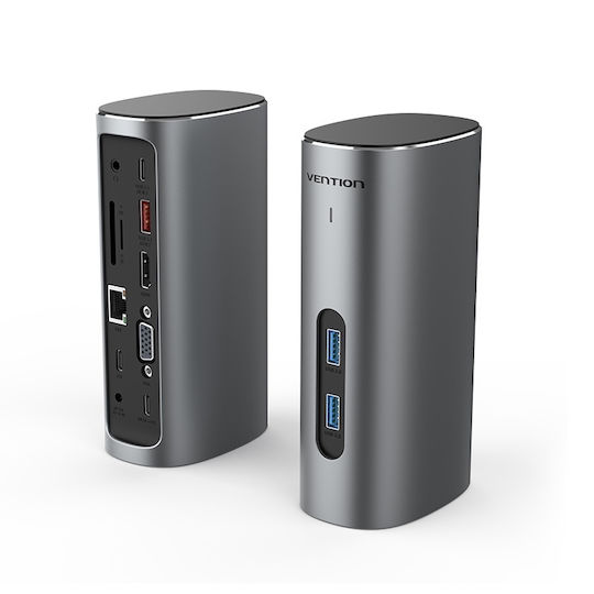 Vention USB-C Docking Station με HDMI 4K PD Ethernet και συνδεση 2 Οθονών Γκρι (TPJH0-EU)
