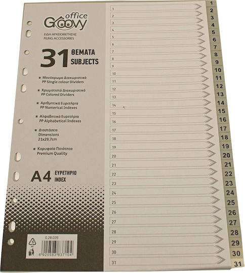 Groovy Paper Dividers for Documents A4 with Holes 31pcs