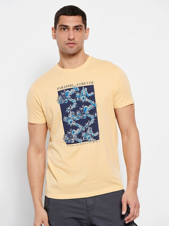 Funky Buddha Ανδρικό T-shirt Κίτρινο με Στάμπα