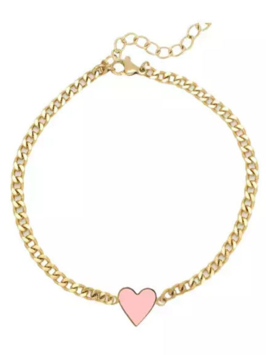 Oozoo Women's Chain Bracelet with Heart Design in Gold Plated Stainless Steel 18cm