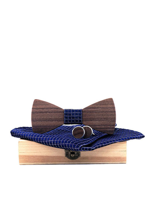 Daponte Handgemacht Set Fliege mit Taschentuch Marineblau