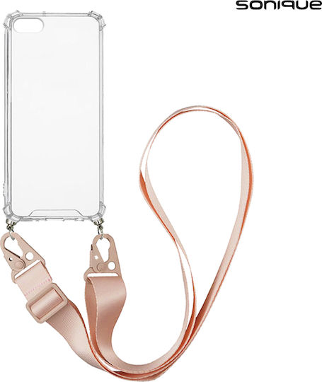 Sonique Strap Armor Back Cover Σιλικόνης με Λουράκι Transparent / Pink (/ Iphone 7 / Iphone 8)