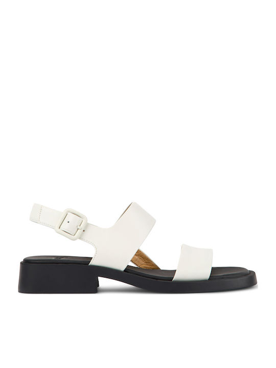 Dana Leather Women's Flat Sandals with Strap in White Color