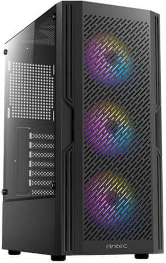 Antec AX20 Gaming Midi Tower Κουτί Υπολογιστή με Πλαϊνό Παράθυρο και RGB Φωτισμό Μαύρο