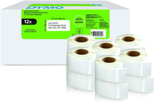 Dymo 500 Autocolante Autoadezive pe Rolă pentru Imprimantă de Etichete 54x25mm 12buc