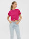 Vero Moda Women's Summer Crop Top Cotton Short Sleeve Pink Yarrow