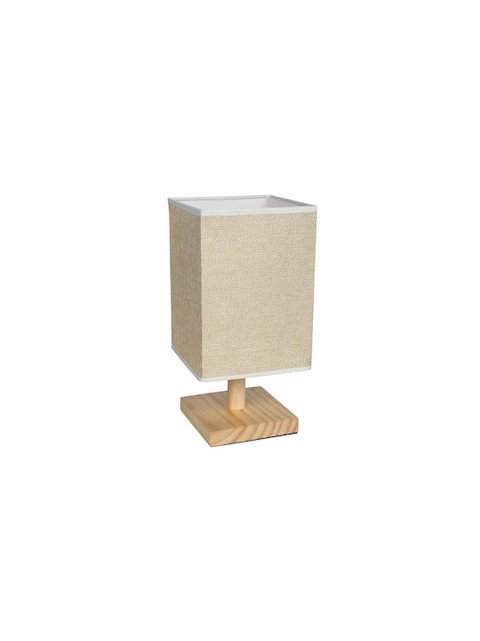 Keskor Holz Tischlampe für E27 Fassung mit Beige Schirm und Braun Fuß