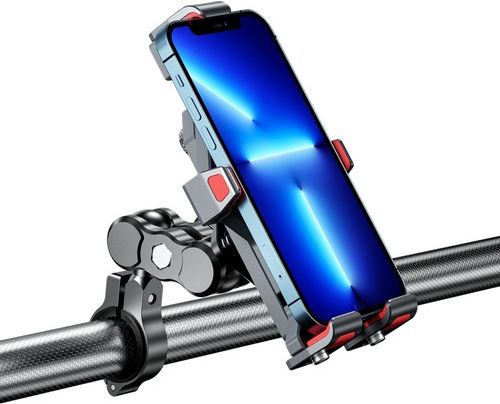 Kewig M23-C Mount Phone Motorcycle with Adjustable Arm for Steering Wheel Anti-vibration 360° Rotating 360° Mobile Base 3.5" to 7.0" for Motorbike/Bike Aluminium with Safety Lock