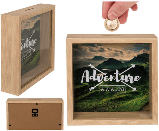 Adventure Awaits Cutiuta de bani Lemn Bej 20x5x20cm